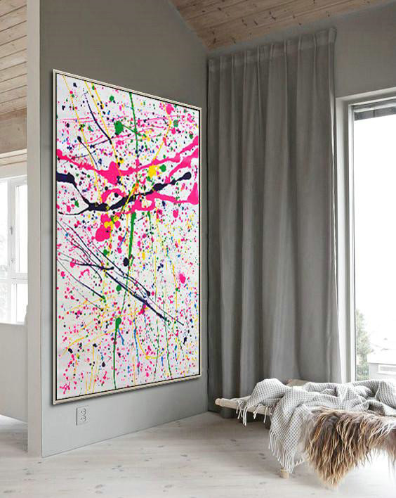 Handmade Painting Large Abstract Art,Vertical Palette Knife Contemporary Art,Large Wall Art Home Decor,Pink,White,Black,Yellow,Green.etc